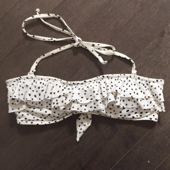 White/Cream Ruffle and Polka-Dot Swimuit Top - Picture 2 of 4